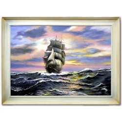  Obraz olejny ręcznie malowany 65x85cm Statek na wzburzonym morzu
