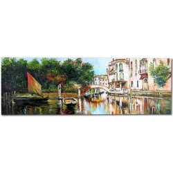  Obraz olejny ręcznie malowany 50x150cm Nadmorskie miasteczko