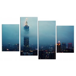  Obrazy na płótnie panorama miasta nocą zestaw 4 szt.