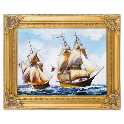  Obraz olejny ręcznie malowany Statki na morzu 47x37cm