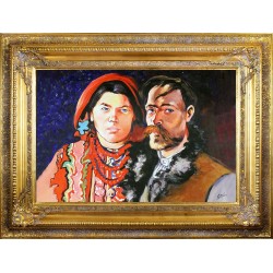  Obraz olejny ręcznie malowany na płótnie 75x105cm Stanisław Wyspiański Autoportret z żoną kopia