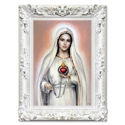  Obraz olejny ręcznie malowany z Maryją od różańca 85x115 cm obraz w białej ramie