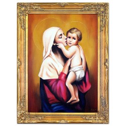  Obraz Matki Boskiej z Dzieciątkiem 63x84 cm obraz olejny na płótnie w złotej ramie
