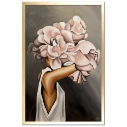  Obraz ręcznie malowany na płótnie 63x93cm Kobieta w kwiatach na głowie