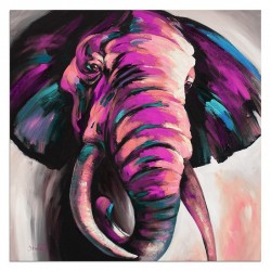  Obraz olejny ręcznie malowany 90x90cm Ekspresjonistyczny słoń fiolet