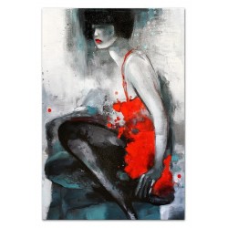  Obraz olejny ręcznie malowany 90x120cm Kobieta w czerwonej sukience