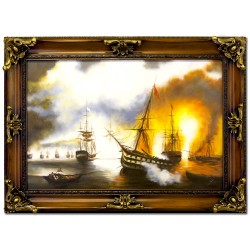  Obraz olejny ręcznie malowany płonący statek 115x85cm