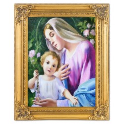  Obraz Matki Boskiej z dzieciątkiem 37x47 cm obraz olejny na płótnie w złotej ramie