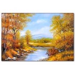  Obraz olejny ręcznie malowany 60x90cm Strumyk w lesie