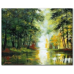  Obraz olejny ręcznie malowany 40x50cm Leśny strumyk