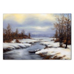  Obraz olejny ręcznie malowany 60x90cm Strumyk zimą