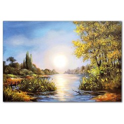 Obraz olejny ręcznie malowany 60x90cm Wschód słońca nad jeziorem