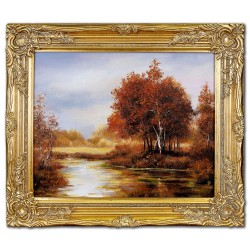  Obraz olejny ręcznie malowany 30x35cm Jesienny strumyk