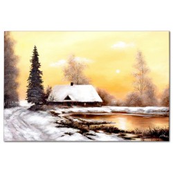  Obraz ręcznie malowany Zimowa Chata 120x180cm