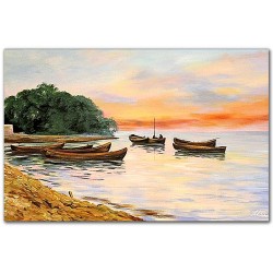  Obraz ręcznie malowany Łodzie rybackie 120x180cm