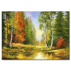  Obraz ręcznie malowany Brzozy nad rzeką 50x70cm