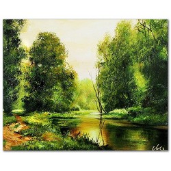  Obraz ręcznie malowany Leśne Jezioro 40x50cm