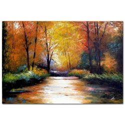  Obraz olejny ręcznie malowany 60x90cm Leśna alejka jesienią