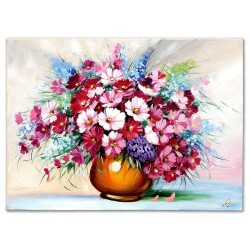  Obraz malowany Fioletowe kwiaty w wazonie 110x150cm