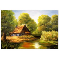  Obraz malowany Chatka nad rzeką 80x120cm