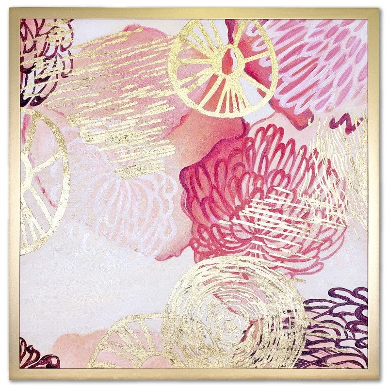  Obraz ręcznie malowany Różowe płatki złota 93x93cm