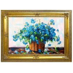  Obraz malowany Niebieskie kwiaty w wazonie 111x151cm