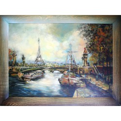  Obraz olejny ręcznie malowany 63x83cm Zamglony Paryż