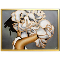  Obraz olejny ręcznie malowany na płótnie 53x73cm Kobieta w kwiatach na głowie