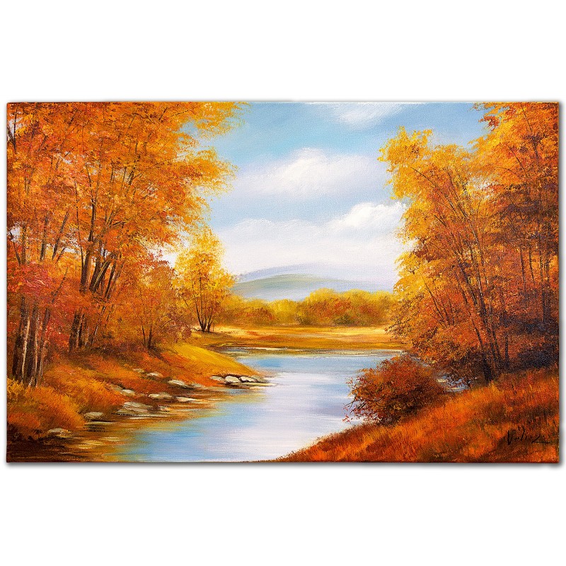  Obraz malowany Jesienny strumyk w lesie 60x90cm