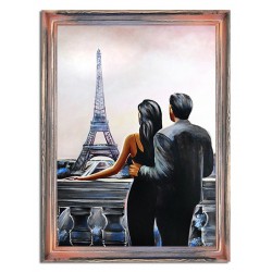  Obraz olejny ręcznie malowany 63x83cm Zakochani w Paryżu