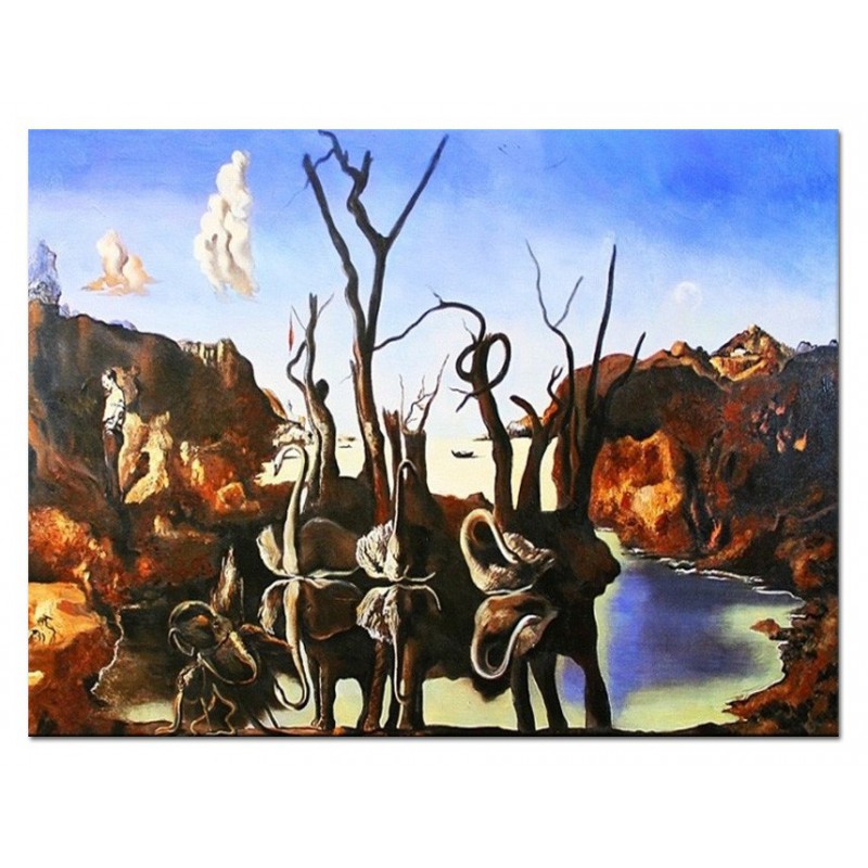  Obraz olejny ręcznie malowany Salvador Dali Łabędzie odbijające się w wodzie jako słonie kopia 90x120cm