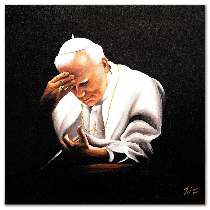  Obraz malowany Papież Jan Paweł II 120x120cm