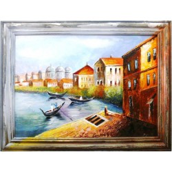  Obraz olejny ręcznie malowany 63x83cm Pogodne miasteczko