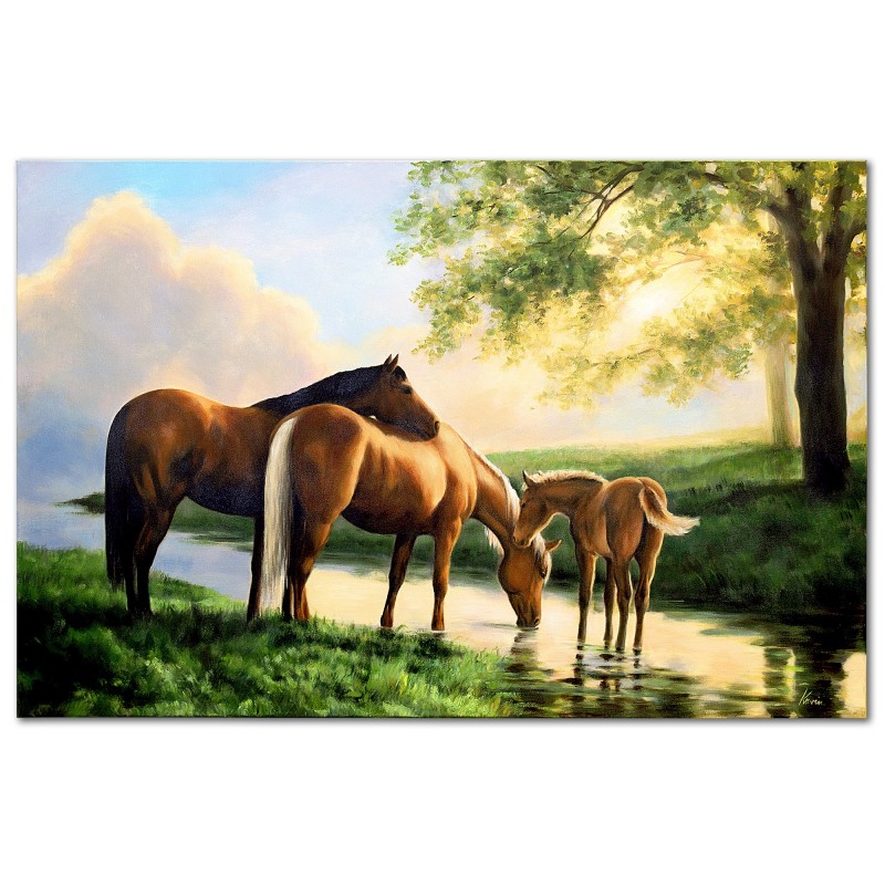  Obraz malowany Konie nad strumykiem 80x120cm