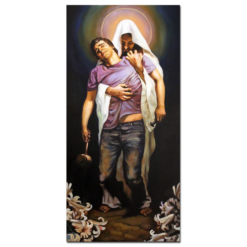  Obraz olejny ręcznie malowany religijny 50x105cm