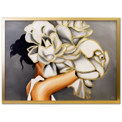  Obraz olejny ręcznie malowany na płótnie 53x73cm Kobieta w kwiatach na głowie
