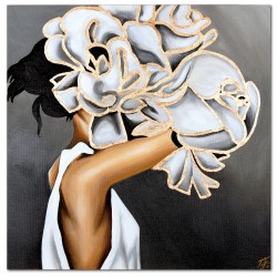  Obraz malowany Kobieta w kwiatach na głowie 100x100cm