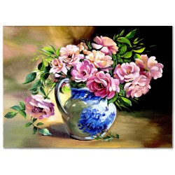  Obraz malowany Róże w niebieskim dzbanie 110x150cm