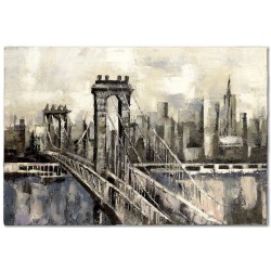  Obraz olejny ręcznie malowany Szare miasto 80x120cm Most na rzece