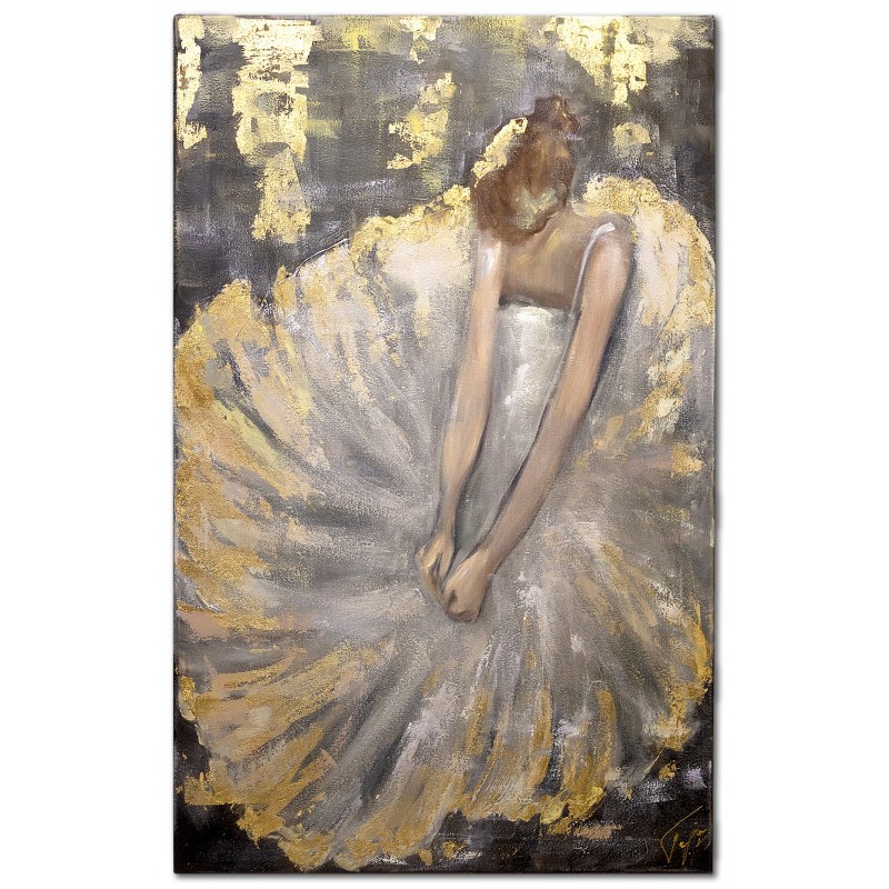  Obraz olejny ręcznie malowany z płatkami złota Złota baletnica 80x120cm