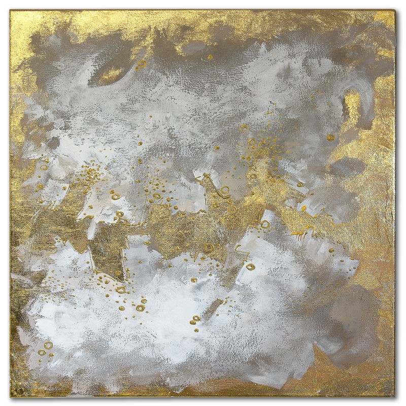  Obraz olejny ręcznie malowany z płatkami złota 100x100cm Złota aura