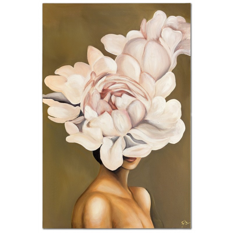  Obraz olejny ręcznie malowany na płótnie 80x120cm Kobieta w kwiatach na głowie