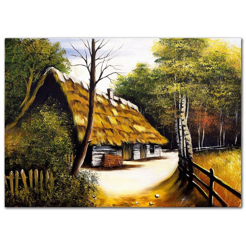  Obraz malowany Chatka w lesie 50x70cm