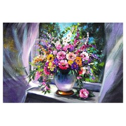  Obraz malowany Cudne kwiaty w oknie 60x90cm