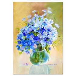  Obraz malowany Niebieskie stokrotki w wazonie 60x90cm