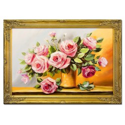  Obraz olejny ręcznie malowany 75x105cm róże w wazonie