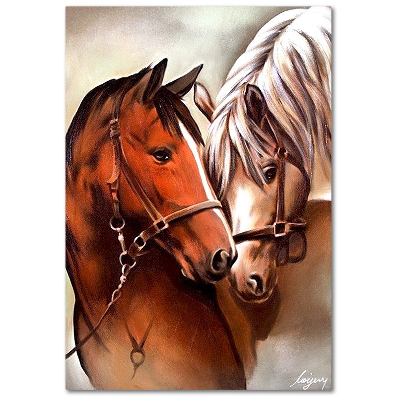  Obraz olejny ręcznie malowany 80x120cm Dwa konie