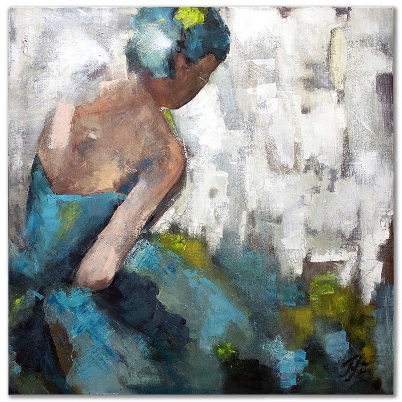  Obraz olejny ręcznie malowany 90x90cm Baletnica w niebieskiej sukni