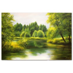  Obraz malowany Staw przy lesie 120x180cm
