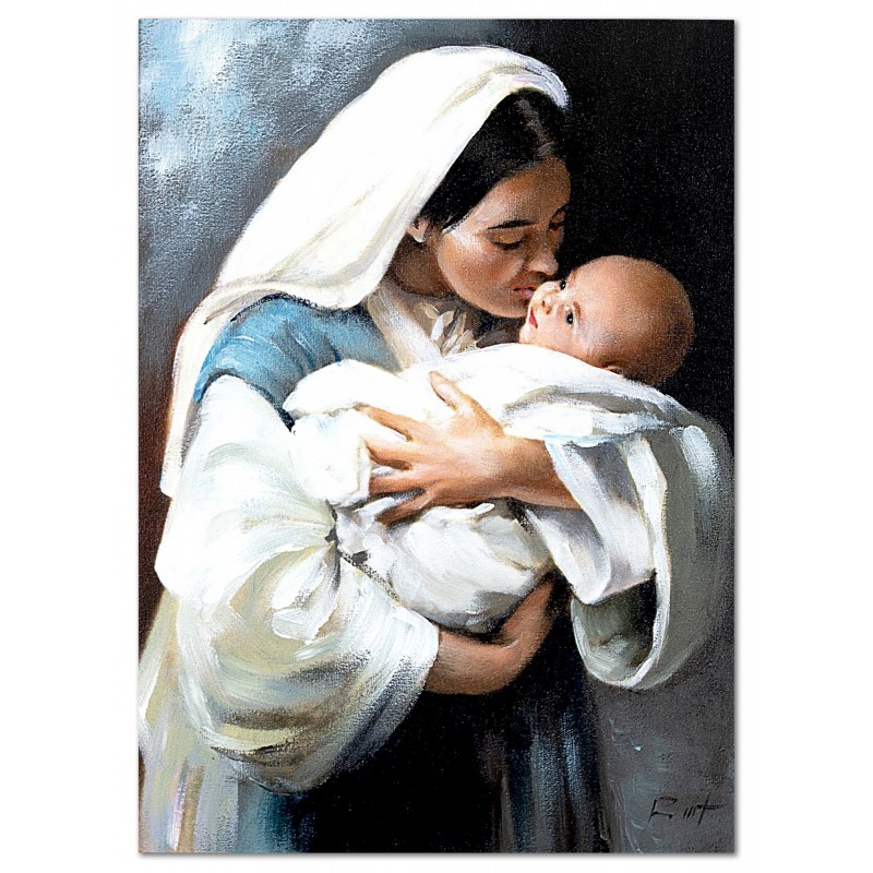  Obraz Matki Boskiej z Dzieciątkiem malowany 50x70 cm